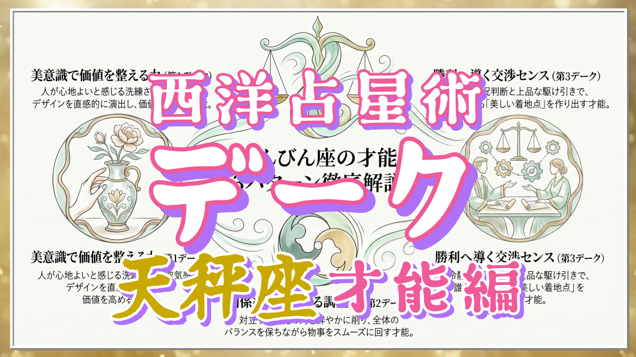 【西洋占星術「デーク」講座３４】⑦「美意識」「調整力」「交渉センス」。天秤座の才能3パターン徹底解説のアイキャッチ画像